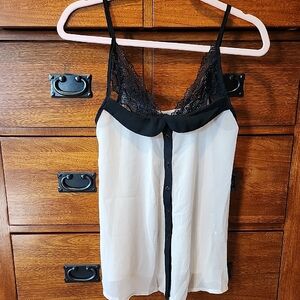 TFNC LONDON Cream & Black Lace Trim Button-Front Top